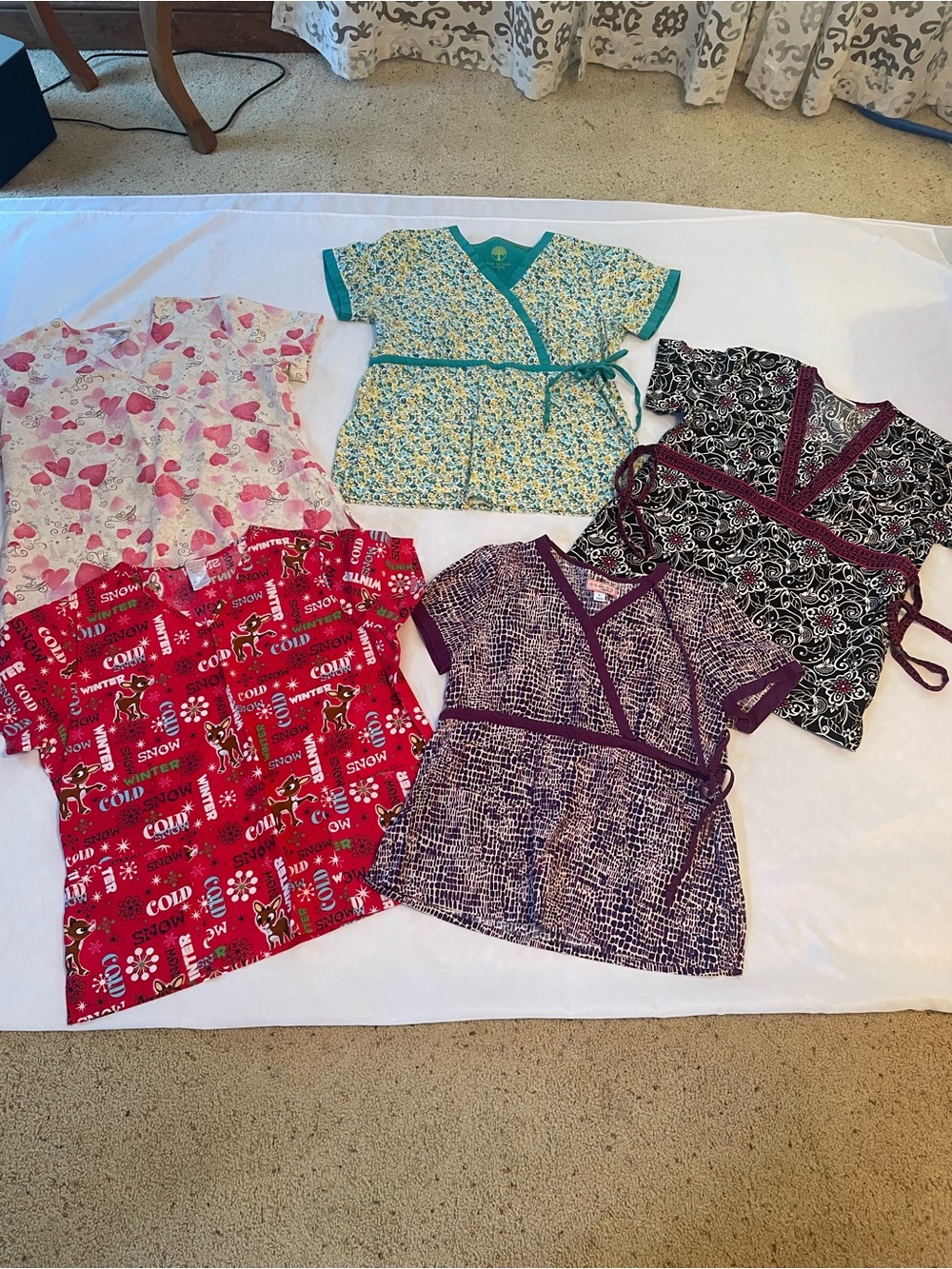 Healing Hands, Koi, SB Scrubs, Rudolph, etc. Women’s Scrub Tops, Size Large